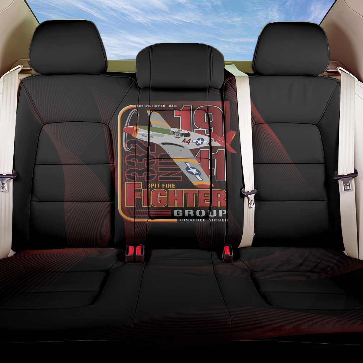 Tuskegee Airmen 332nd Spit Fire Back Car Seat Cover On The Blue Sky - Wonder Print Shop