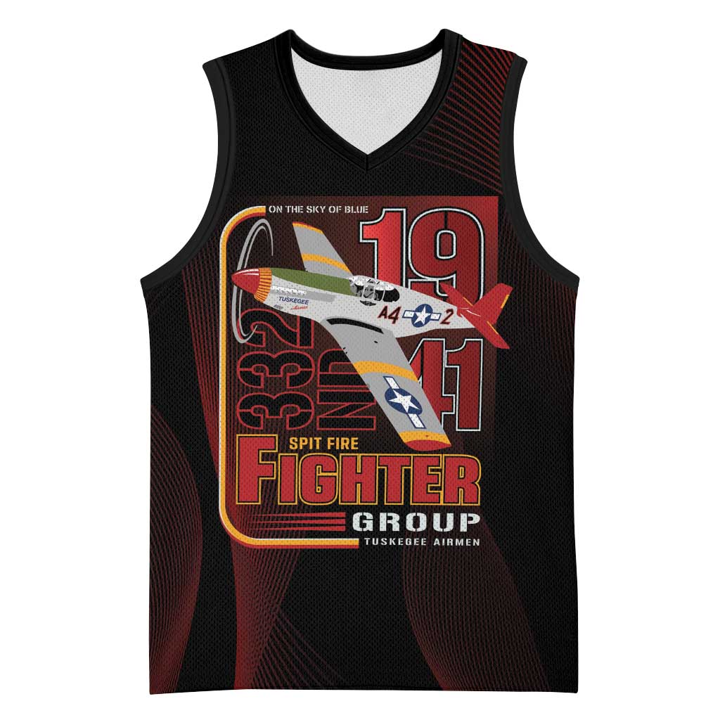 Tuskegee Airmen 332nd Spit Fire Basketball Jersey On The Blue Sky - Wonder Print Shop