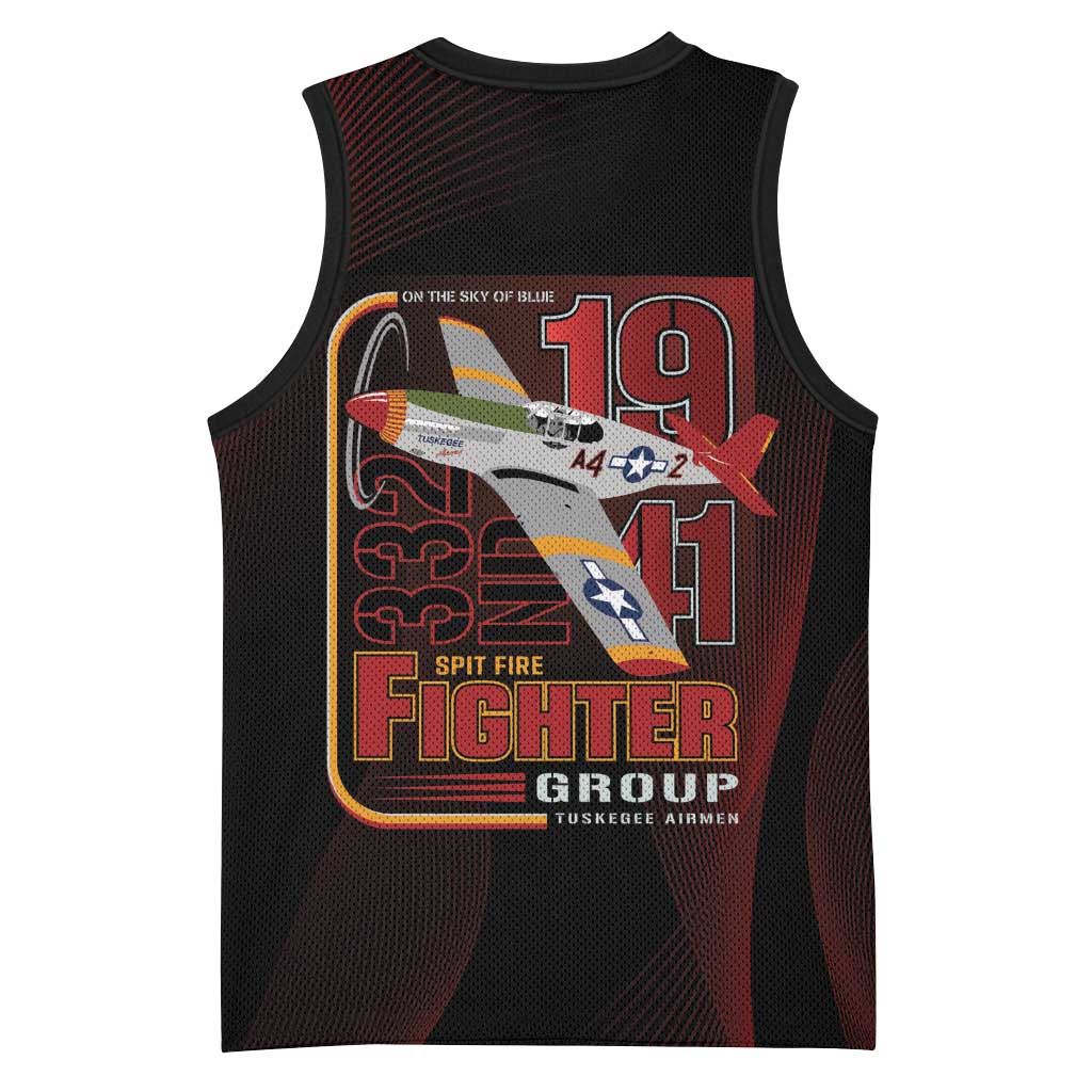 Tuskegee Airmen 332nd Spit Fire Basketball Jersey On The Blue Sky - Wonder Print Shop