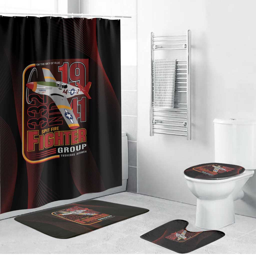 Tuskegee Airmen 332nd Spit Fire Bathroom Set On The Blue Sky - Wonder Print Shop