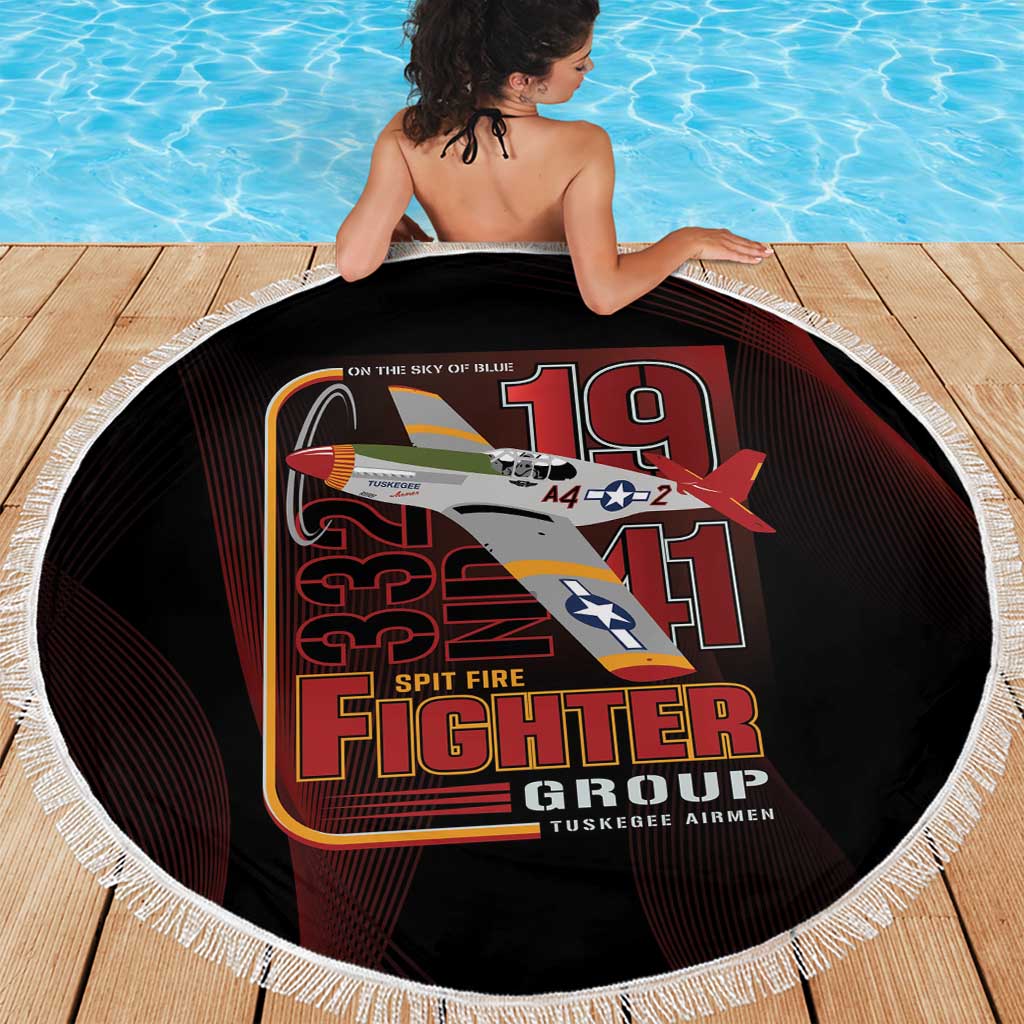 Tuskegee Airmen 332nd Spit Fire Beach Blanket On The Blue Sky - Wonder Print Shop