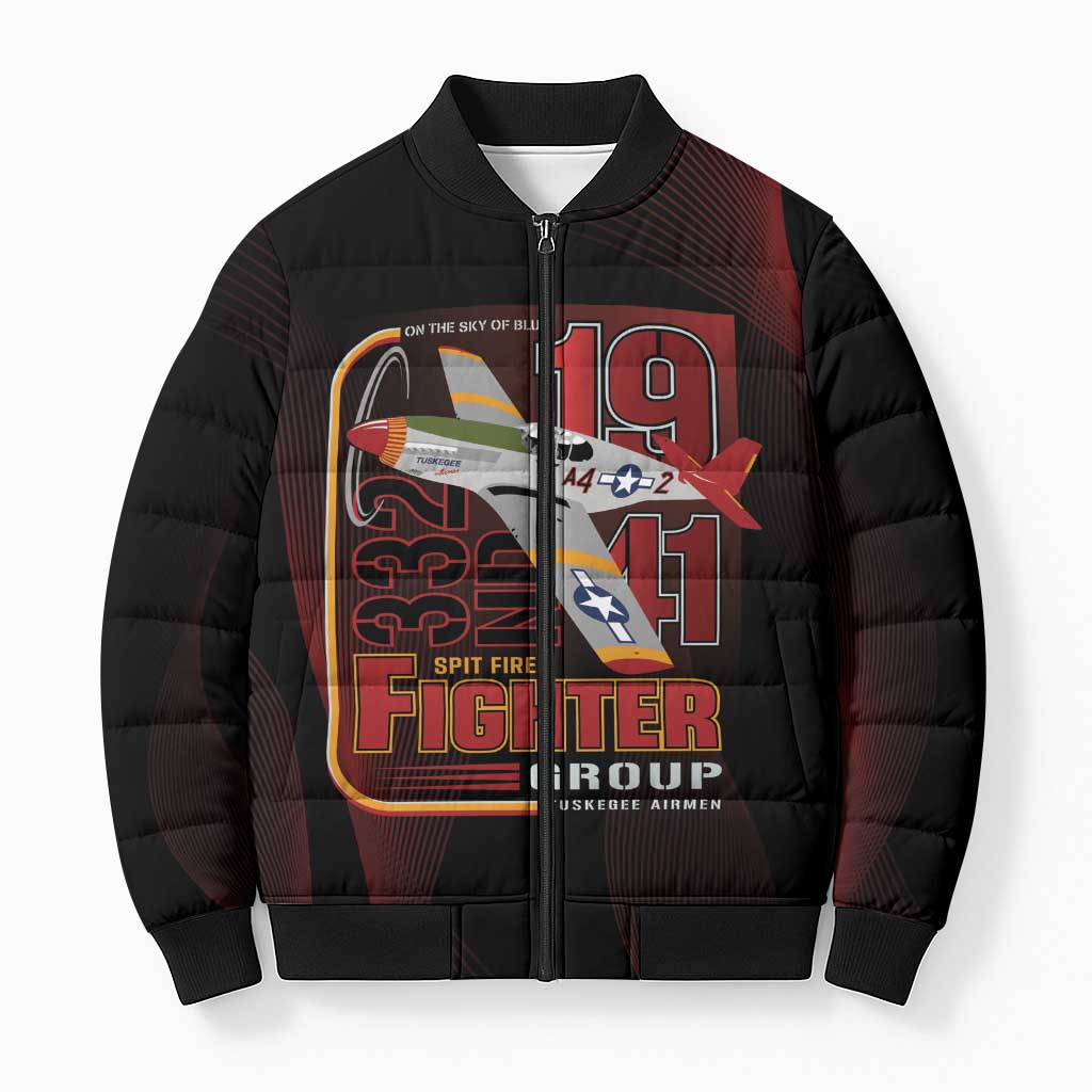 Tuskegee Airmen 332nd Spit Fire Bomber Puffer Jacket On The Blue Sky - Wonder Print Shop