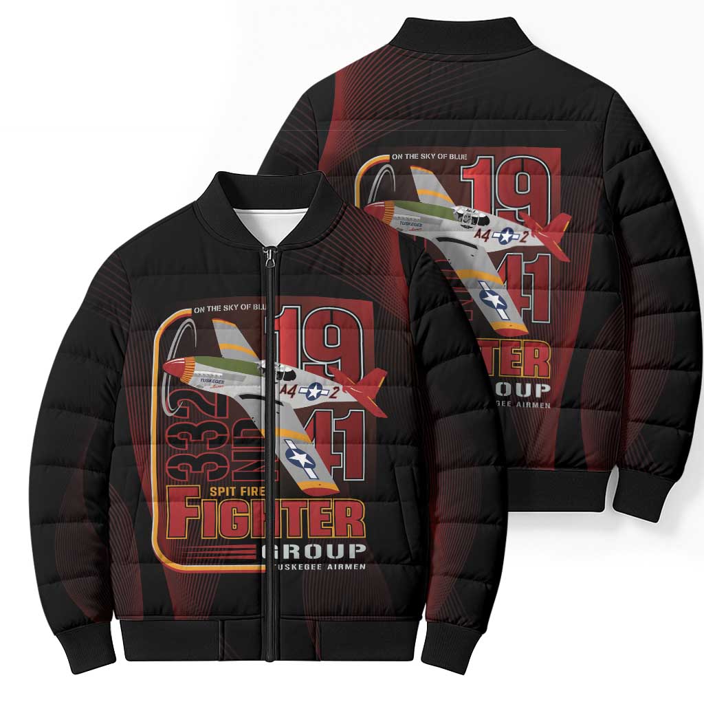 Tuskegee Airmen 332nd Spit Fire Bomber Puffer Jacket On The Blue Sky - Wonder Print Shop