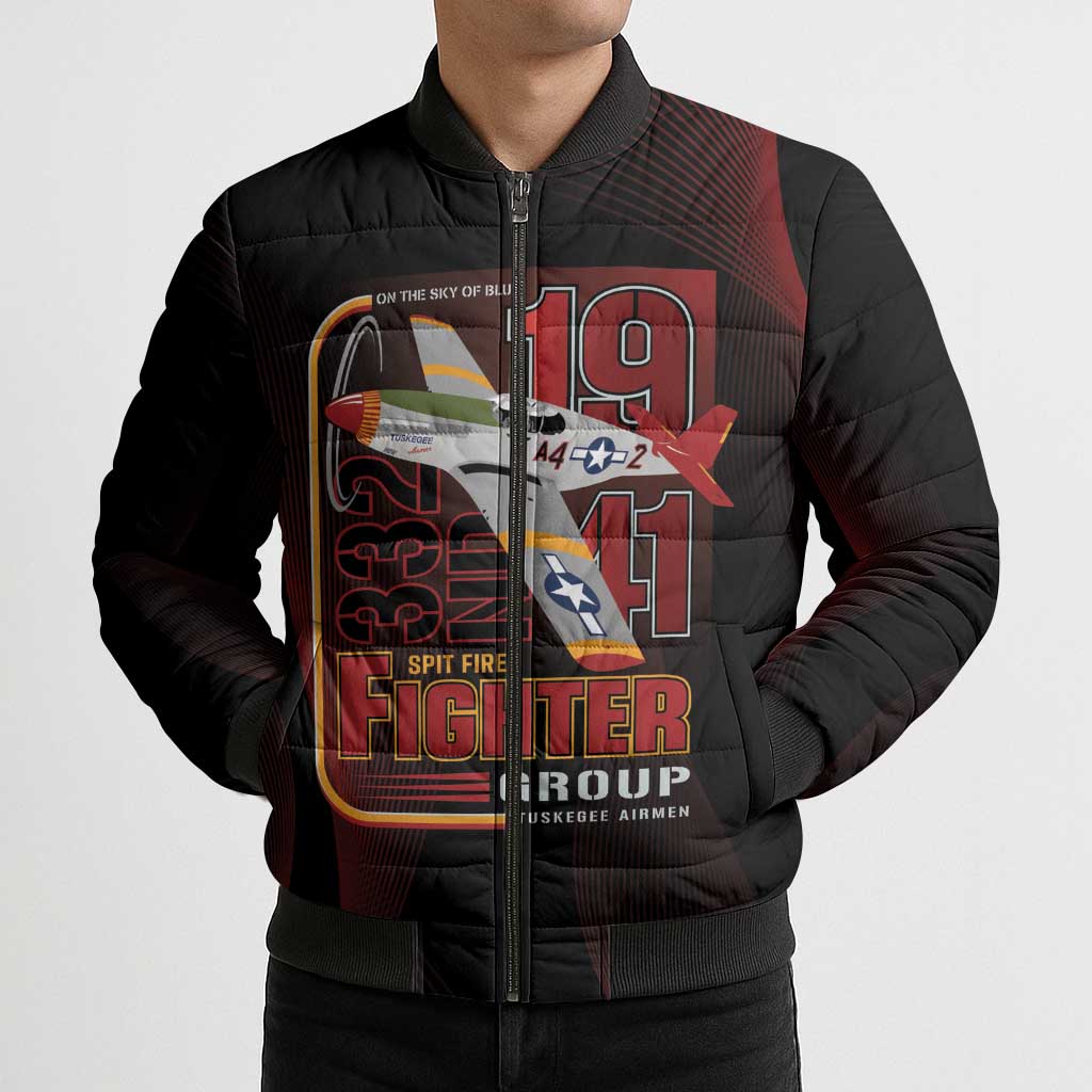Tuskegee Airmen 332nd Spit Fire Bomber Puffer Jacket On The Blue Sky - Wonder Print Shop
