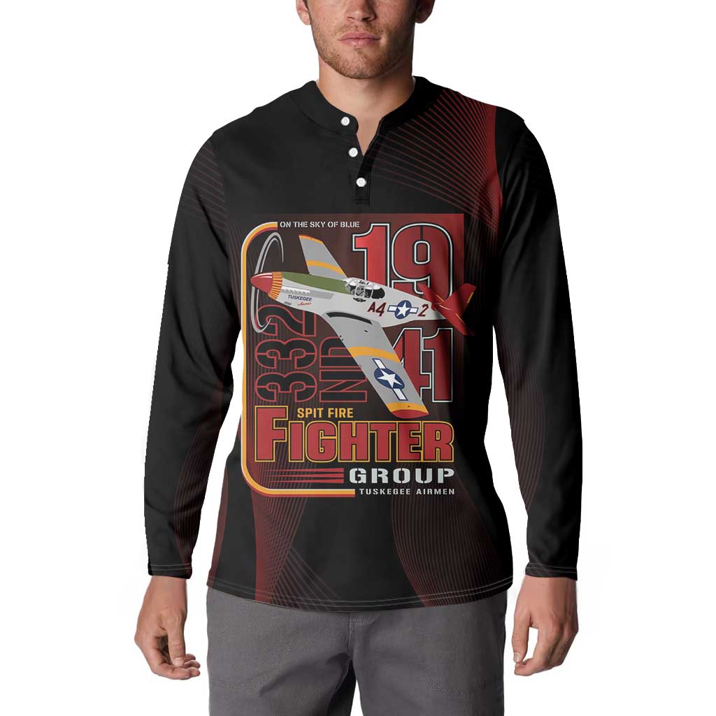 Tuskegee Airmen 332nd Spit Fire Button Sweatshirt On The Blue Sky - Wonder Print Shop
