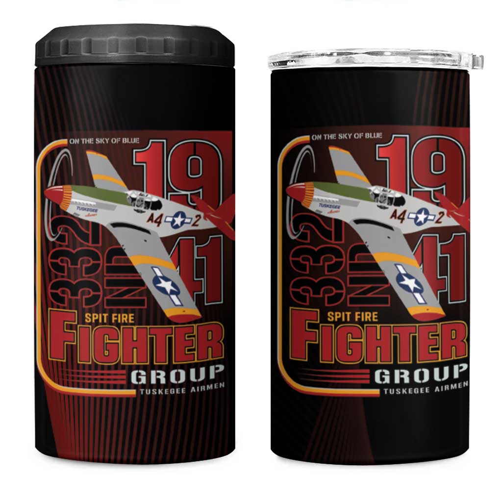 Tuskegee Airmen 332nd Spit Fire 4 in 1 Can Cooler Tumbler On The Blue Sky - Wonder Print Shop