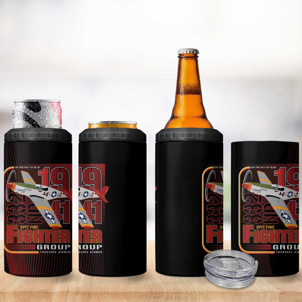 Tuskegee Airmen 332nd Spit Fire 4 in 1 Can Cooler Tumbler On The Blue Sky - Wonder Print Shop