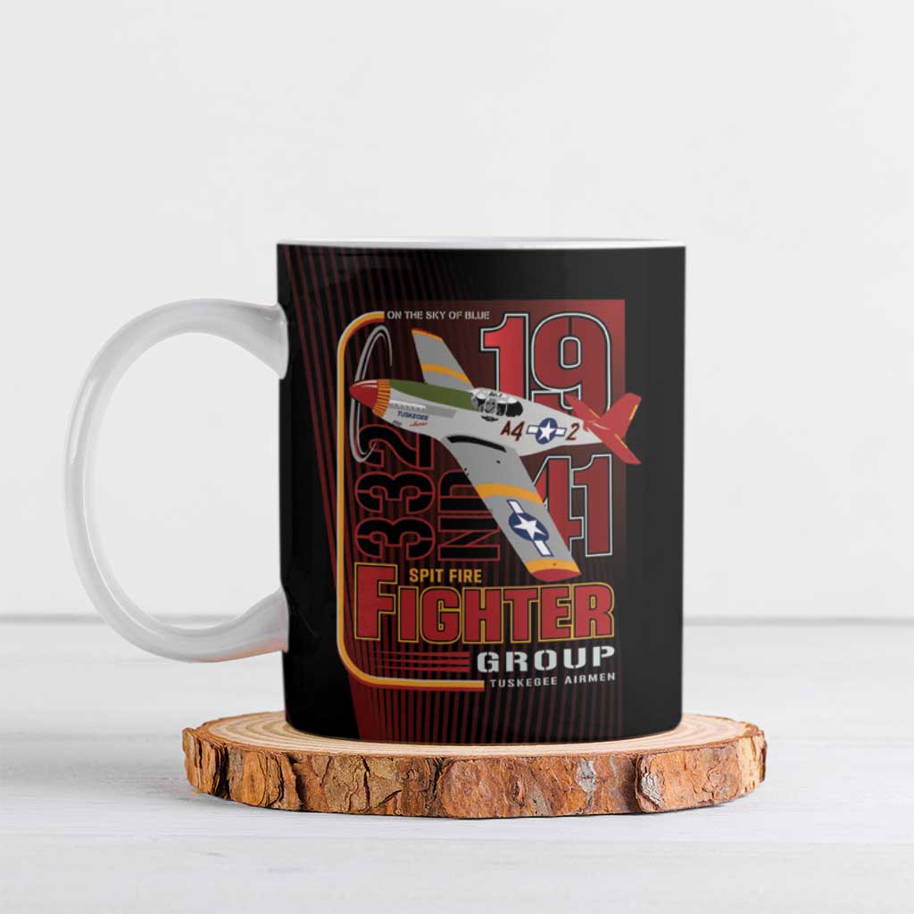 Tuskegee Airmen 332nd Spit Fire Ceramic Mug On The Blue Sky - Wonder Print Shop