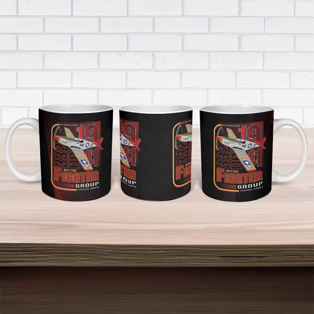 Tuskegee Airmen 332nd Spit Fire Ceramic Mug On The Blue Sky - Wonder Print Shop