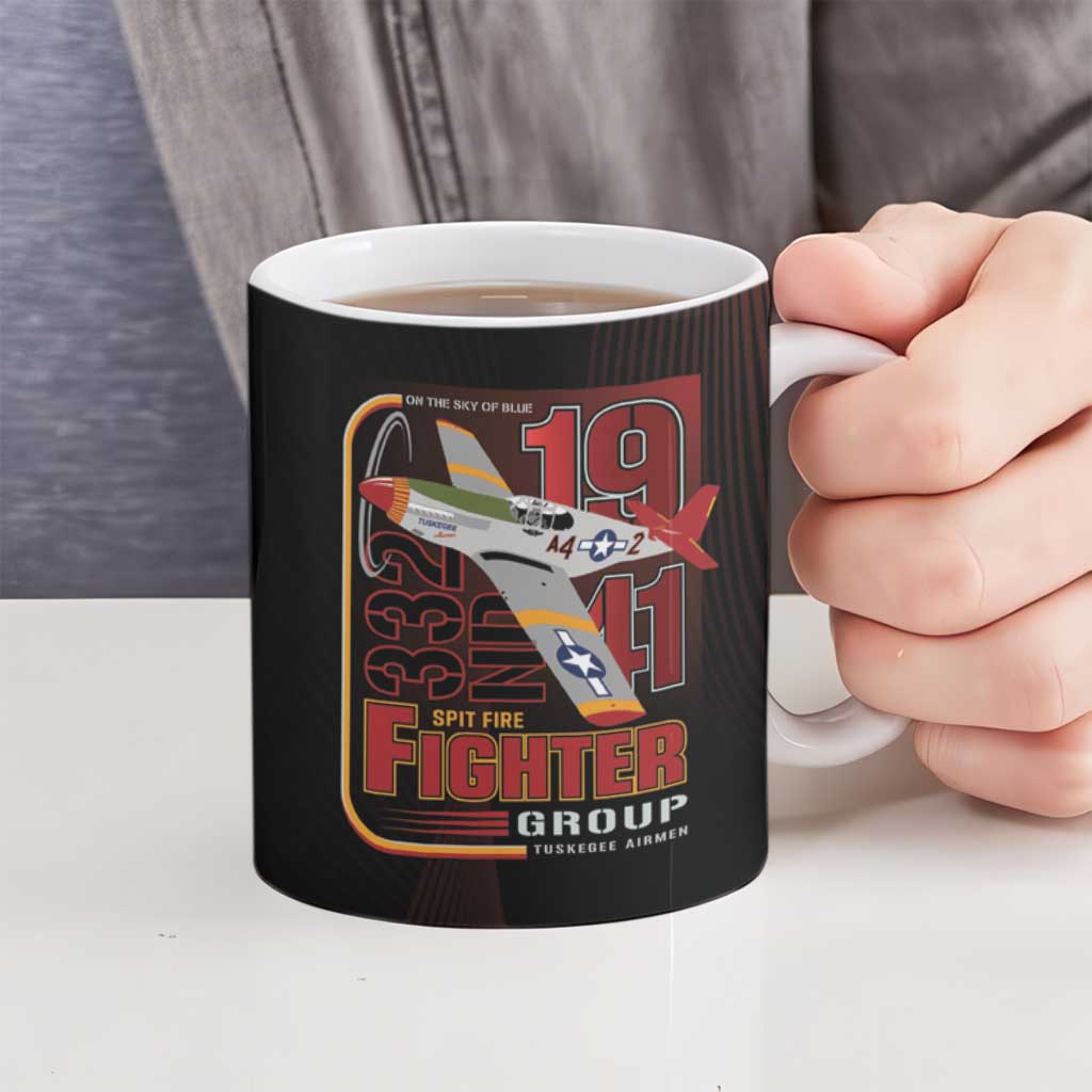 Tuskegee Airmen 332nd Spit Fire Ceramic Mug On The Blue Sky - Wonder Print Shop
