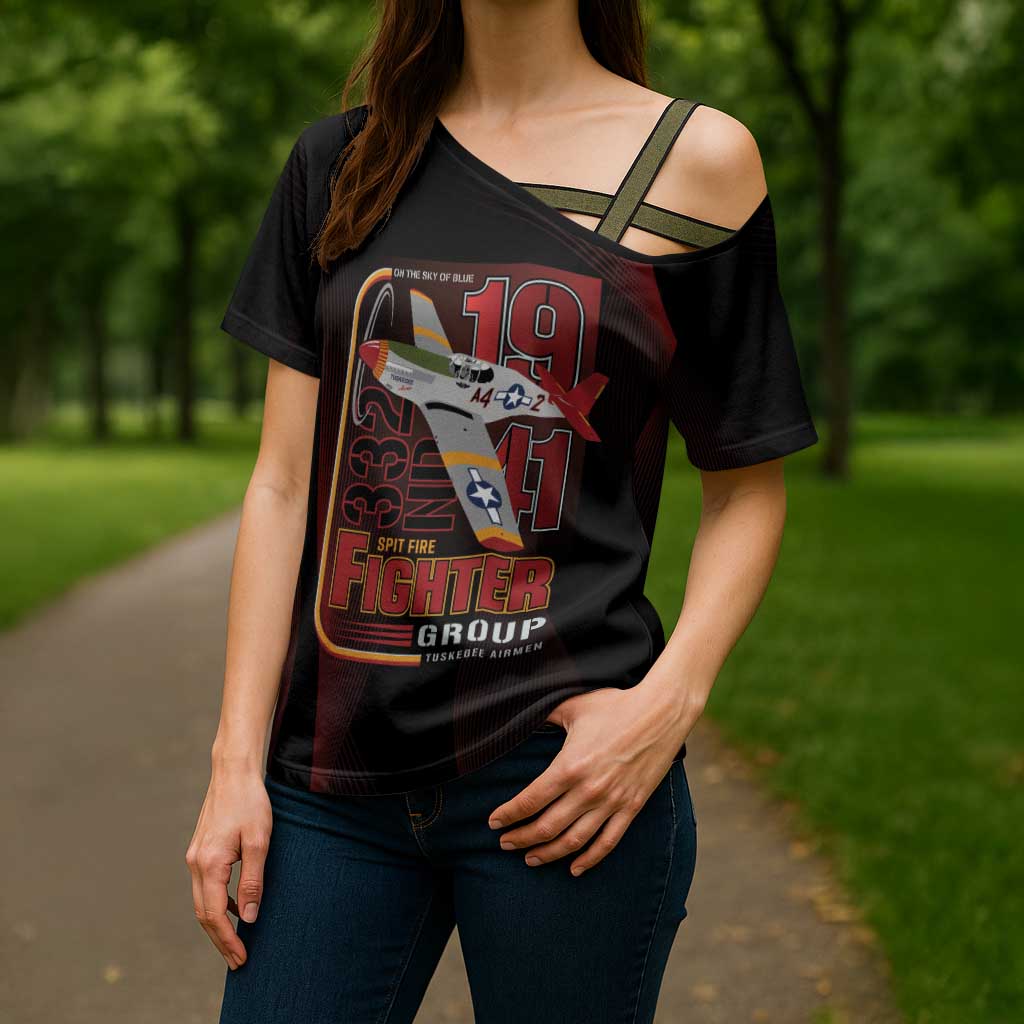 Tuskegee Airmen 332nd Spit Fire Cross Shoulder Shirt On The Blue Sky - Wonder Print Shop