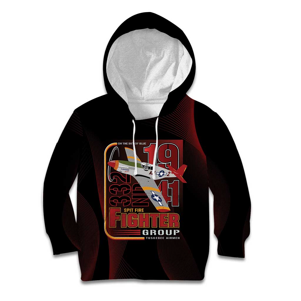 Tuskegee Airmen 332nd Spit Fire Kid Hoodie On The Blue Sky - Wonder Print Shop