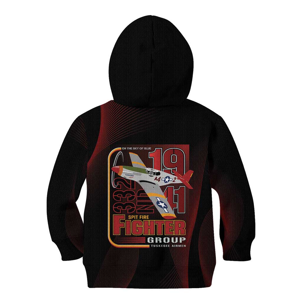 Tuskegee Airmen 332nd Spit Fire Kid Hoodie On The Blue Sky - Wonder Print Shop
