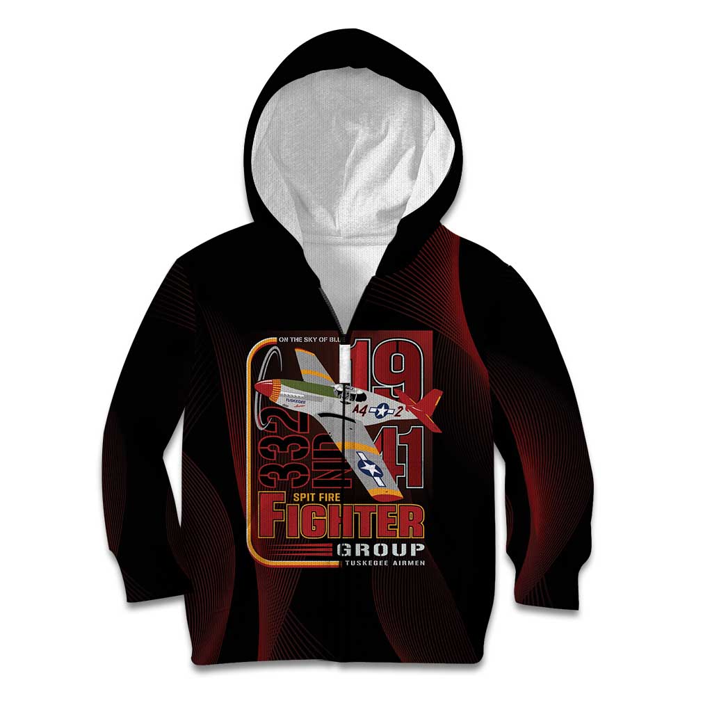 Tuskegee Airmen 332nd Spit Fire Kid Hoodie On The Blue Sky - Wonder Print Shop