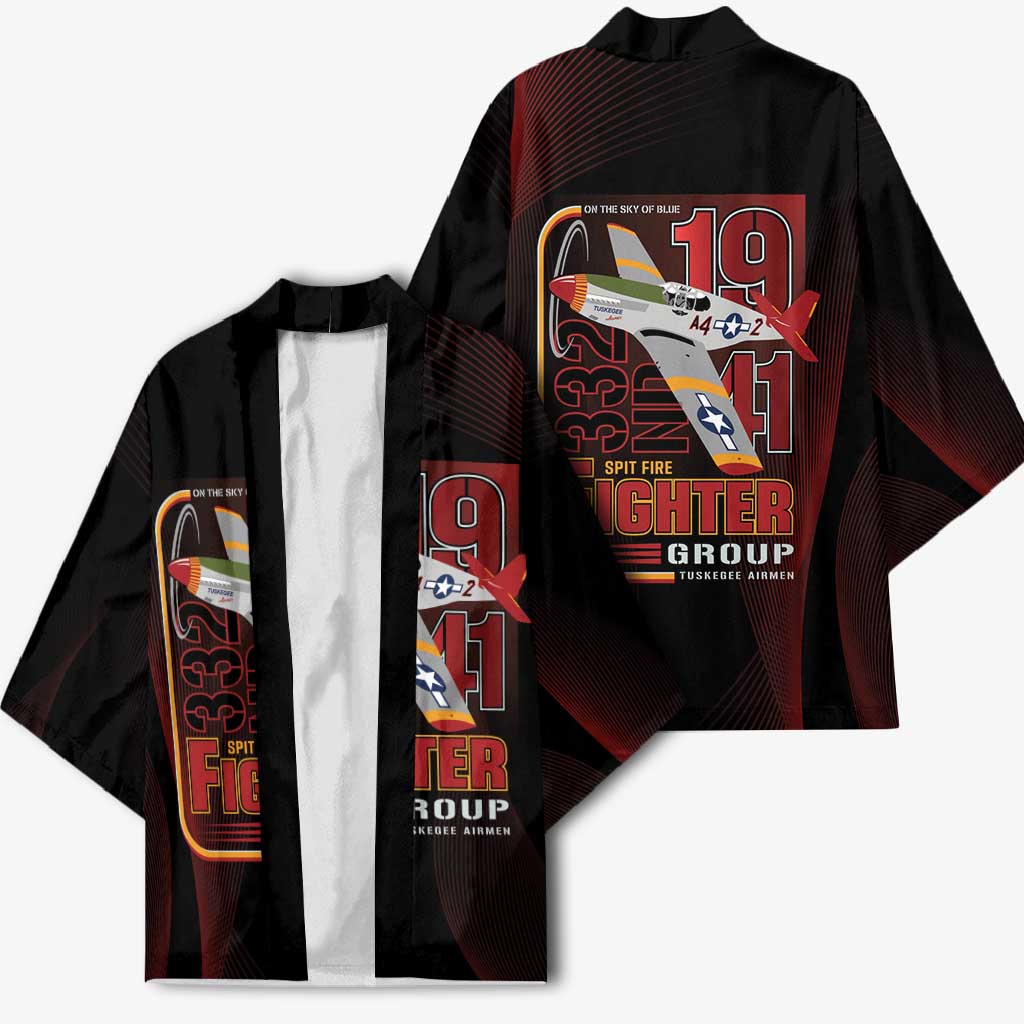 Tuskegee Airmen 332nd Spit Fire Kimono On The Blue Sky - Wonder Print Shop