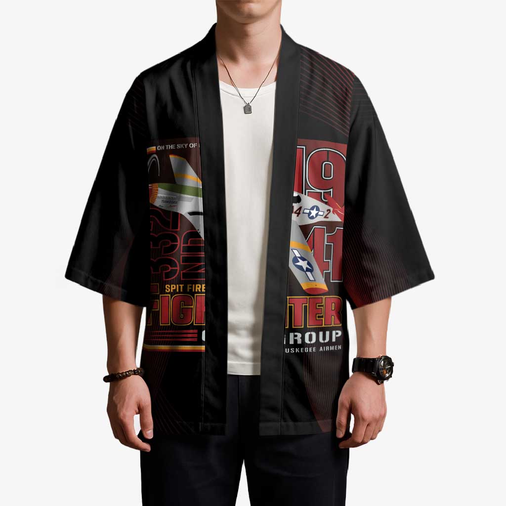 Tuskegee Airmen 332nd Spit Fire Kimono On The Blue Sky - Wonder Print Shop