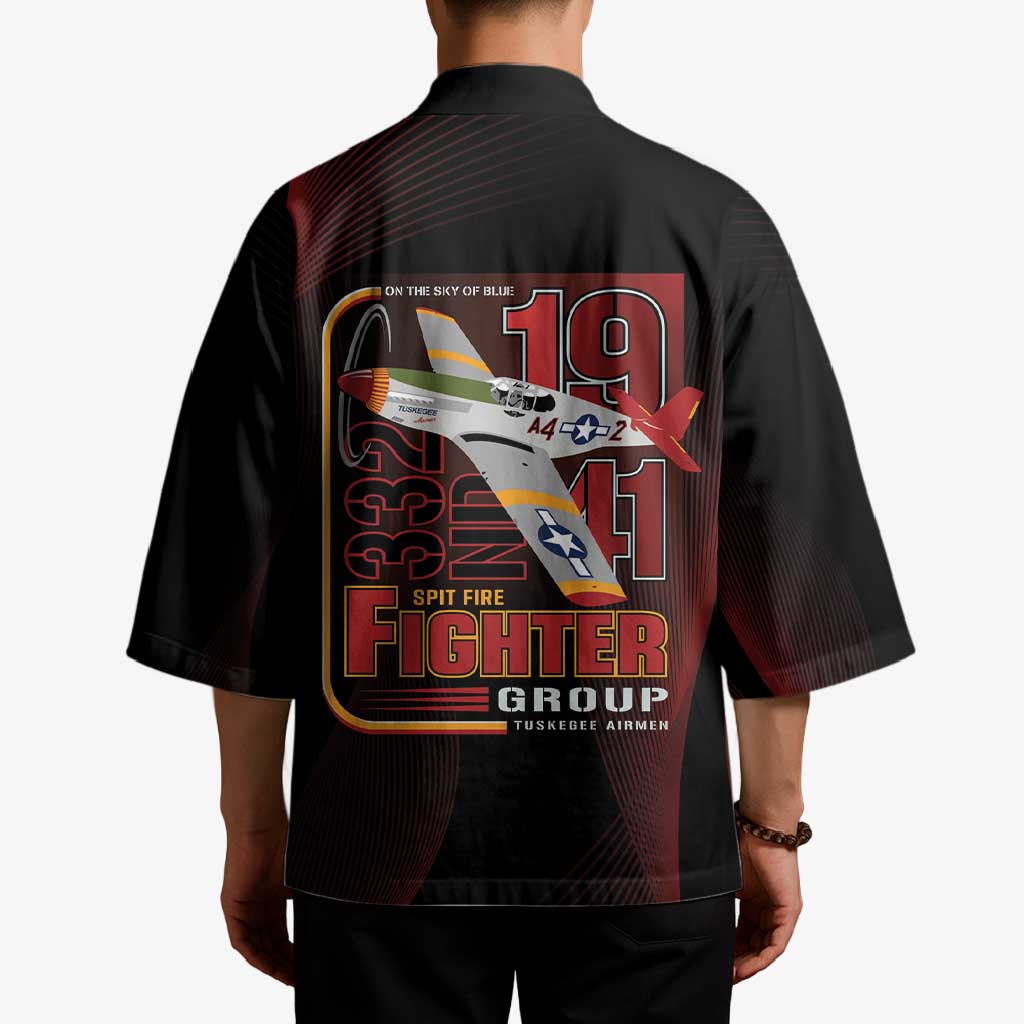 Tuskegee Airmen 332nd Spit Fire Kimono On The Blue Sky - Wonder Print Shop