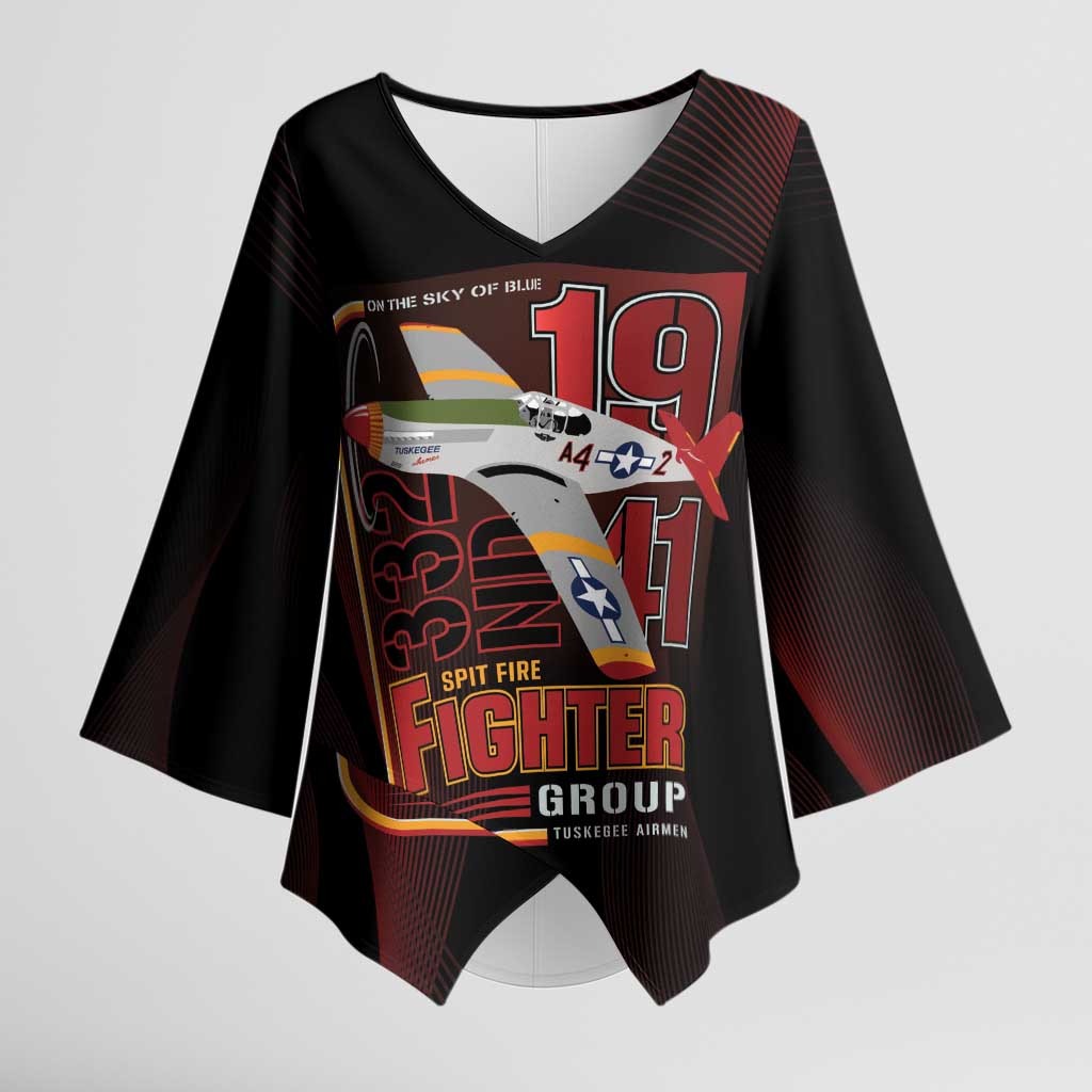 Tuskegee Airmen 332nd Spit Fire Kimono Sleeve Blouse On The Blue Sky - Wonder Print Shop