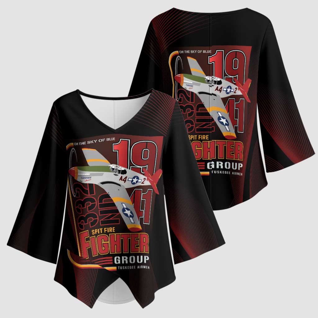 Tuskegee Airmen 332nd Spit Fire Kimono Sleeve Blouse On The Blue Sky - Wonder Print Shop