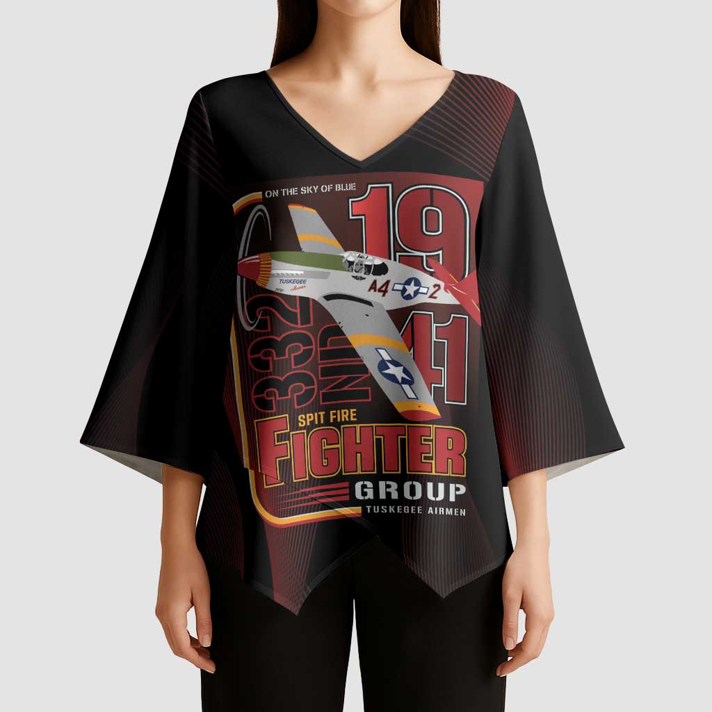 Tuskegee Airmen 332nd Spit Fire Kimono Sleeve Blouse On The Blue Sky - Wonder Print Shop