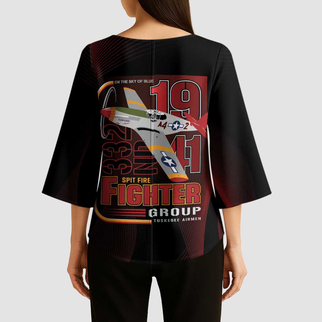 Tuskegee Airmen 332nd Spit Fire Kimono Sleeve Blouse On The Blue Sky - Wonder Print Shop