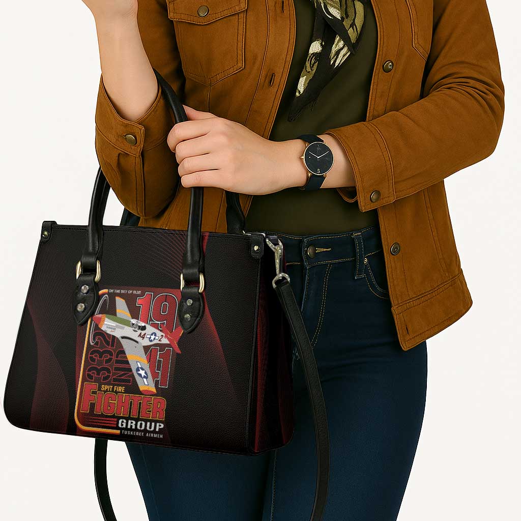 Tuskegee Airmen 332nd Spit Fire Leather Bag On The Blue Sky - Wonder Print Shop