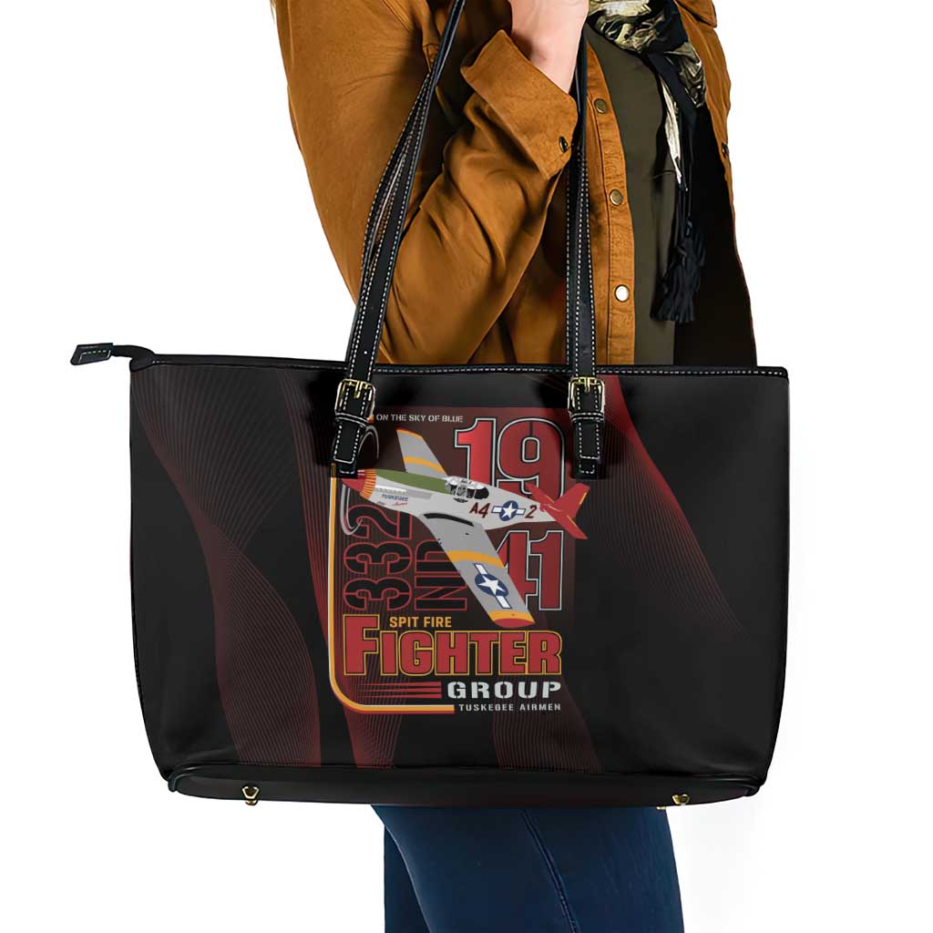 Tuskegee Airmen 332nd Spit Fire Leather Tote Bag On The Blue Sky - Wonder Print Shop