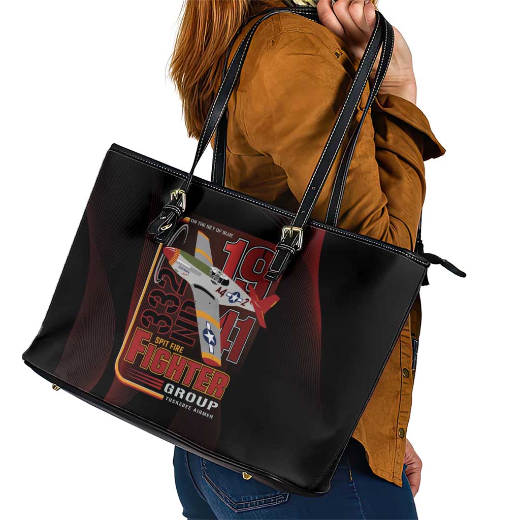 Tuskegee Airmen 332nd Spit Fire Leather Tote Bag On The Blue Sky - Wonder Print Shop