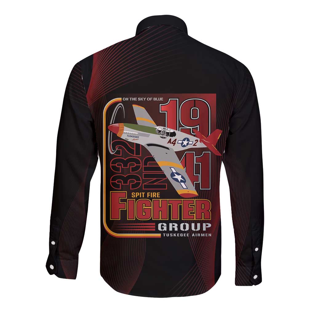 Tuskegee Airmen 332nd Spit Fire Long Sleeve Button Shirt On The Blue Sky - Wonder Print Shop