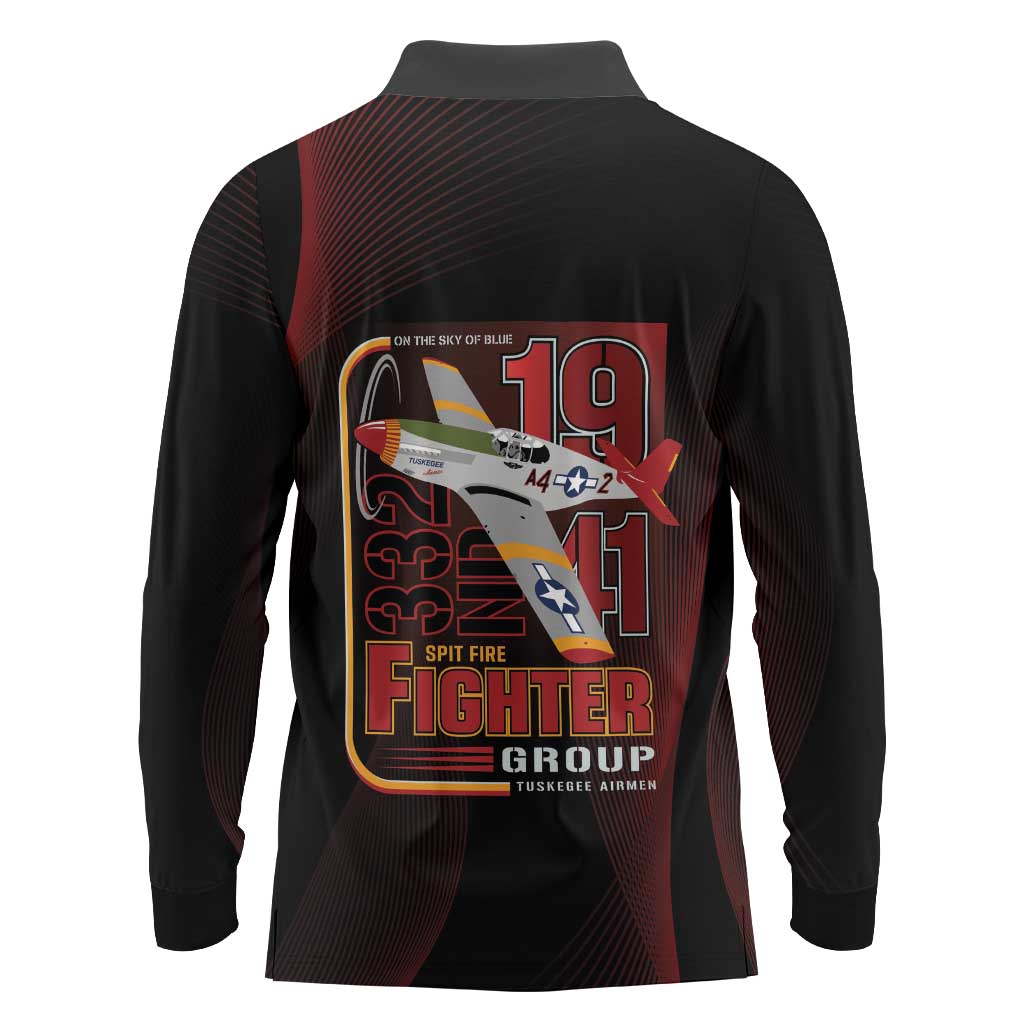 Tuskegee Airmen 332nd Spit Fire Long Sleeve Polo Shirt On The Blue Sky - Wonder Print Shop