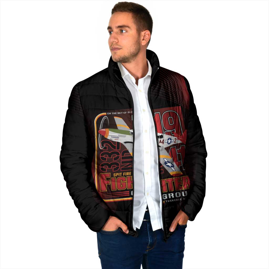 Tuskegee Airmen 332nd Spit Fire Padded Jacket On The Blue Sky - Wonder Print Shop
