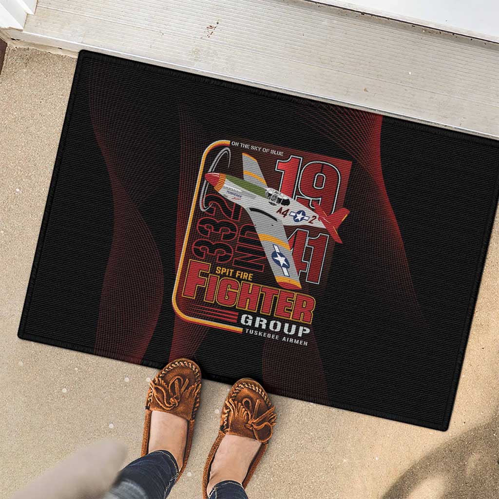 Tuskegee Airmen 332nd Spit Fire Rubber Doormat On The Blue Sky - Wonder Print Shop