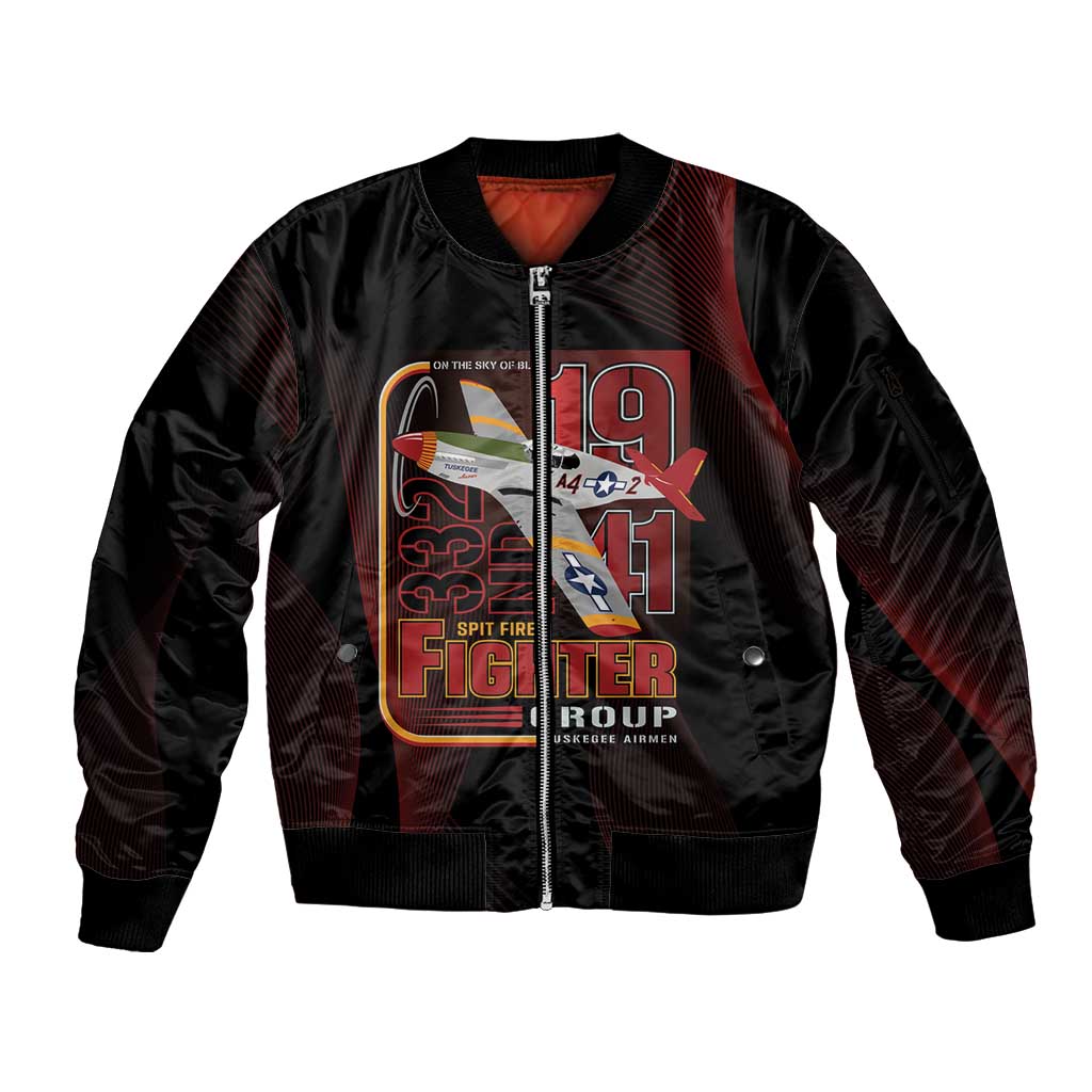 Tuskegee Airmen 332nd Spit Fire Sleeve Zip Bomber Jacket On The Blue Sky - Wonder Print Shop