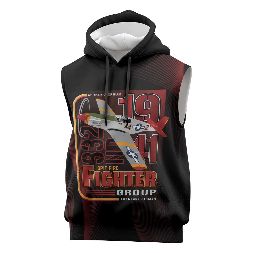 Tuskegee Airmen 332nd Spit Fire Sleeveless Hoodie On The Blue Sky - Wonder Print Shop