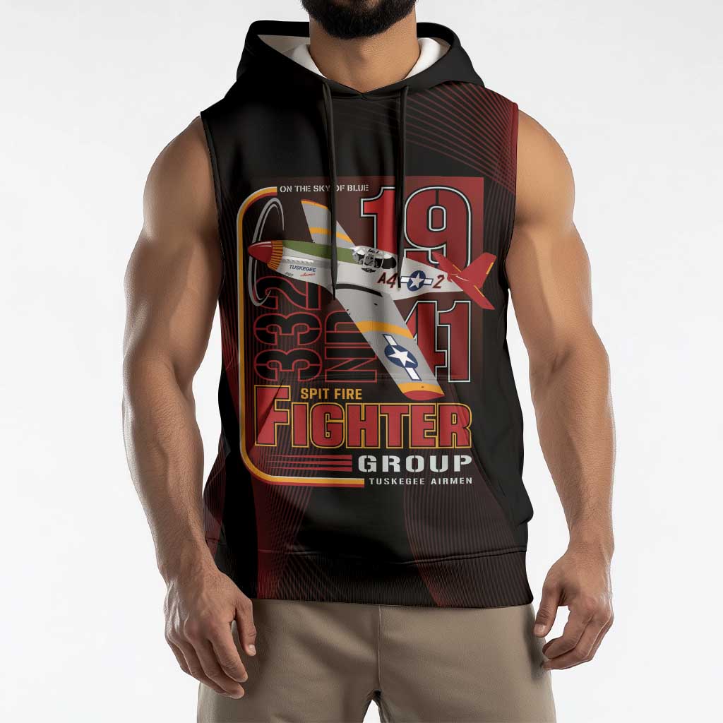 Tuskegee Airmen 332nd Spit Fire Sleeveless Hoodie On The Blue Sky - Wonder Print Shop