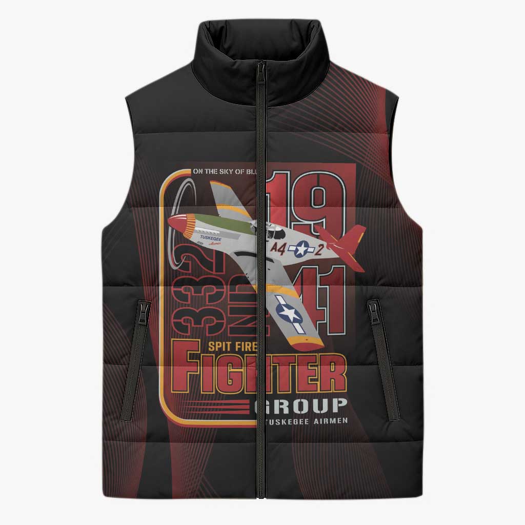 Tuskegee Airmen 332nd Spit Fire Sleeveless Puffer Jacket On The Blue Sky - Wonder Print Shop