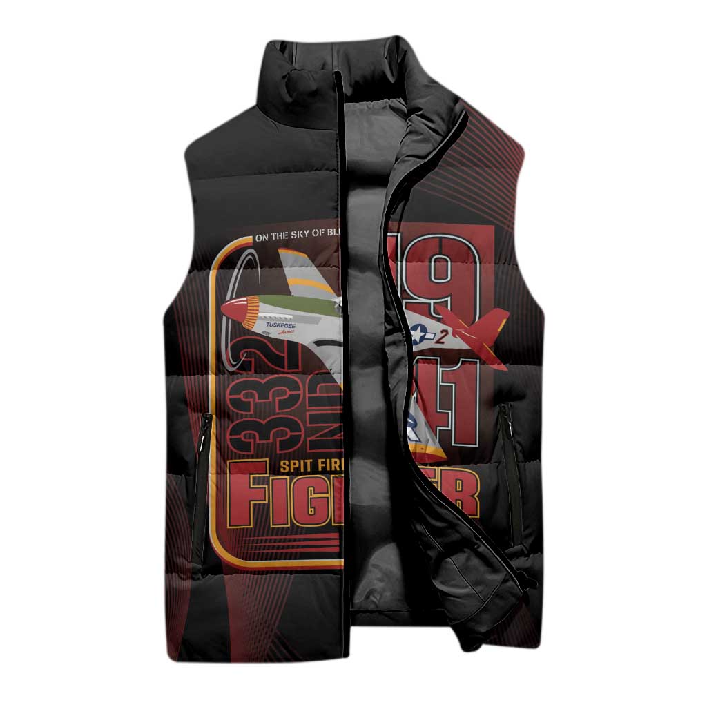 Tuskegee Airmen 332nd Spit Fire Sleeveless Puffer Jacket On The Blue Sky - Wonder Print Shop