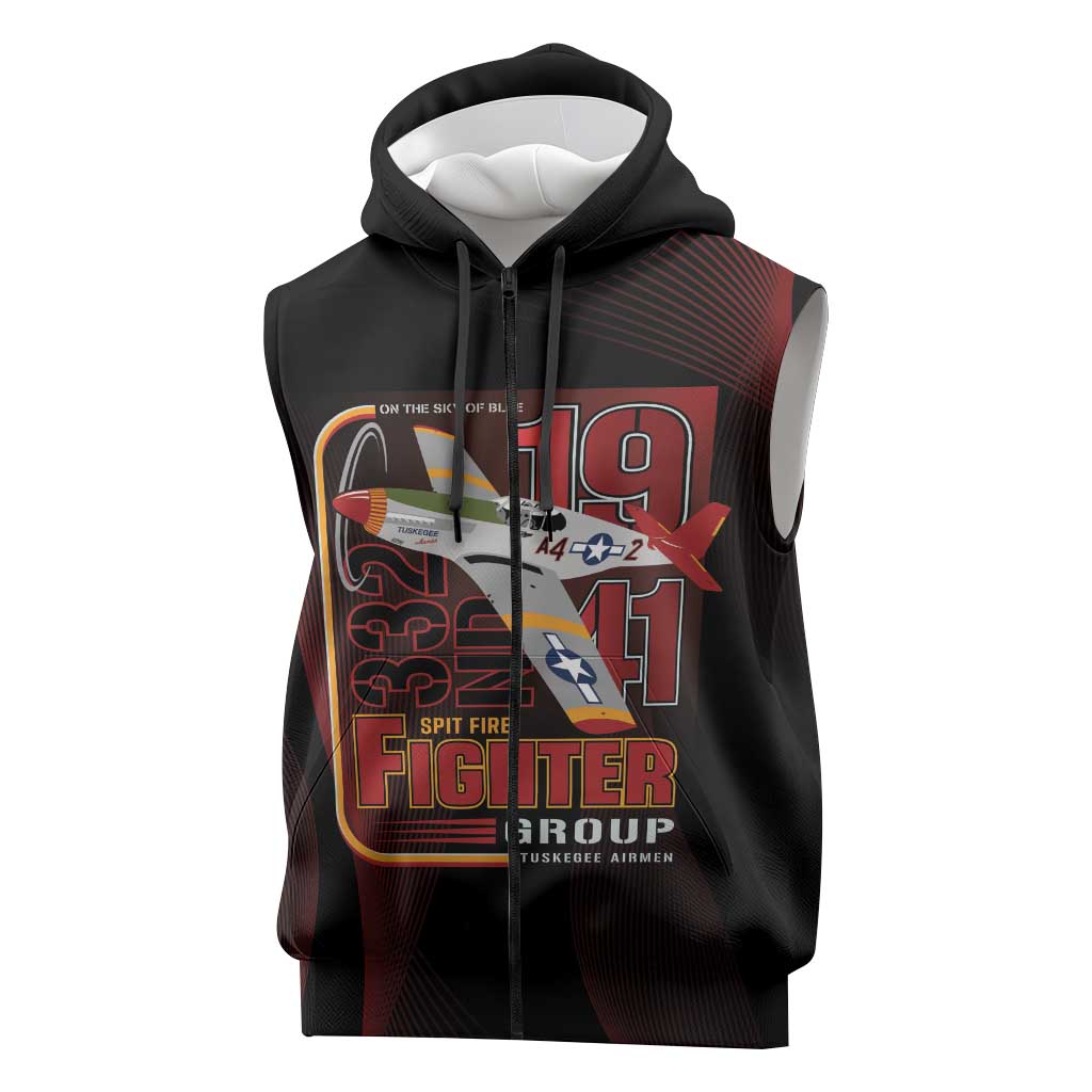 Tuskegee Airmen 332nd Spit Fire Sleeveless Zip Hoodie On The Blue Sky - Wonder Print Shop