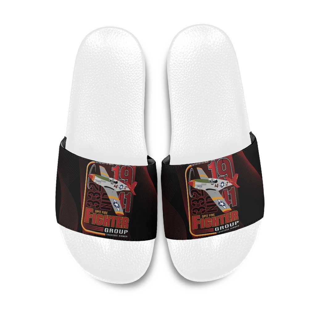 Tuskegee Airmen 332nd Spit Fire Slide Sandals On The Blue Sky - Wonder Print Shop