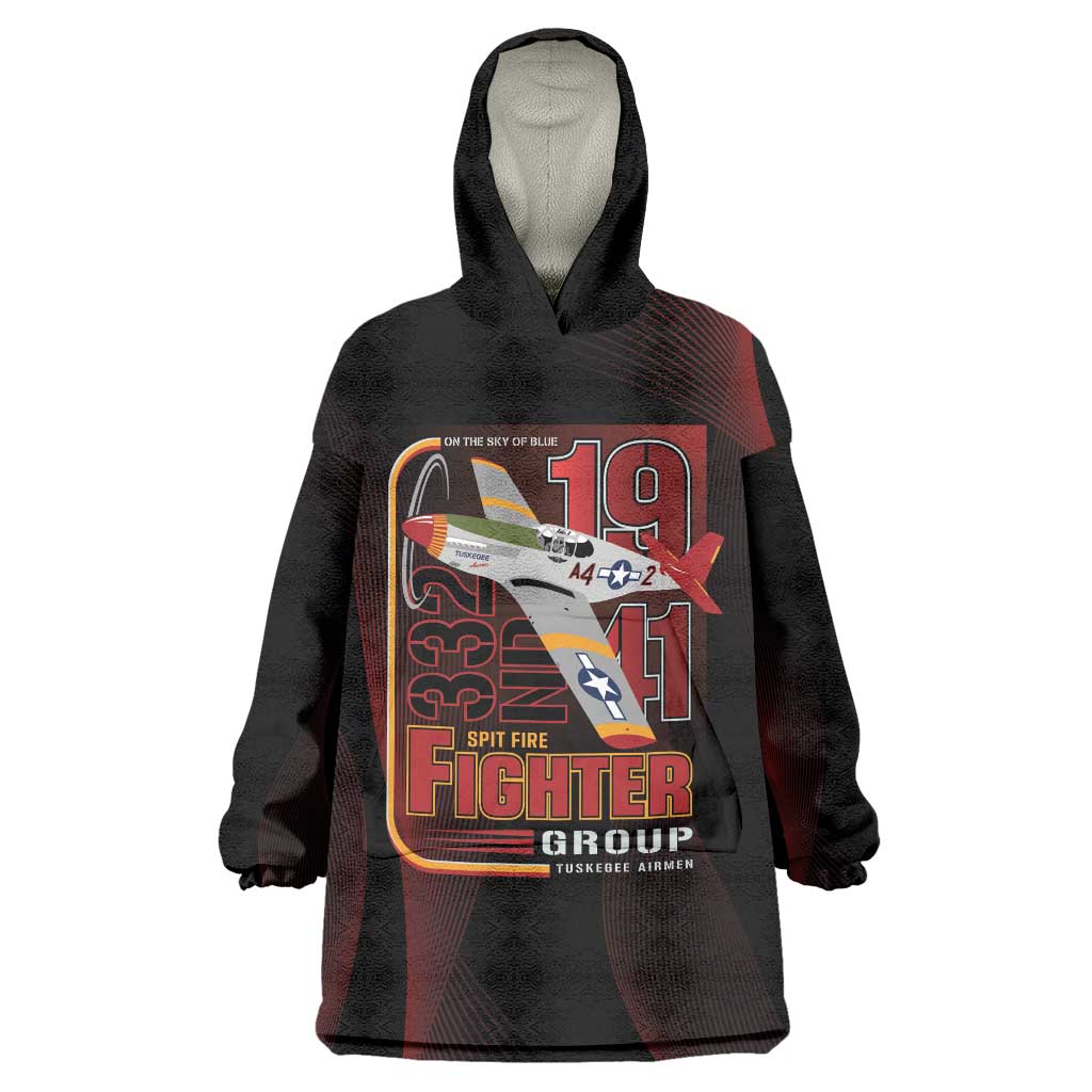 Tuskegee Airmen 332nd Spit Fire Wearable Blanket Hoodie On The Blue Sky - Wonder Print Shop