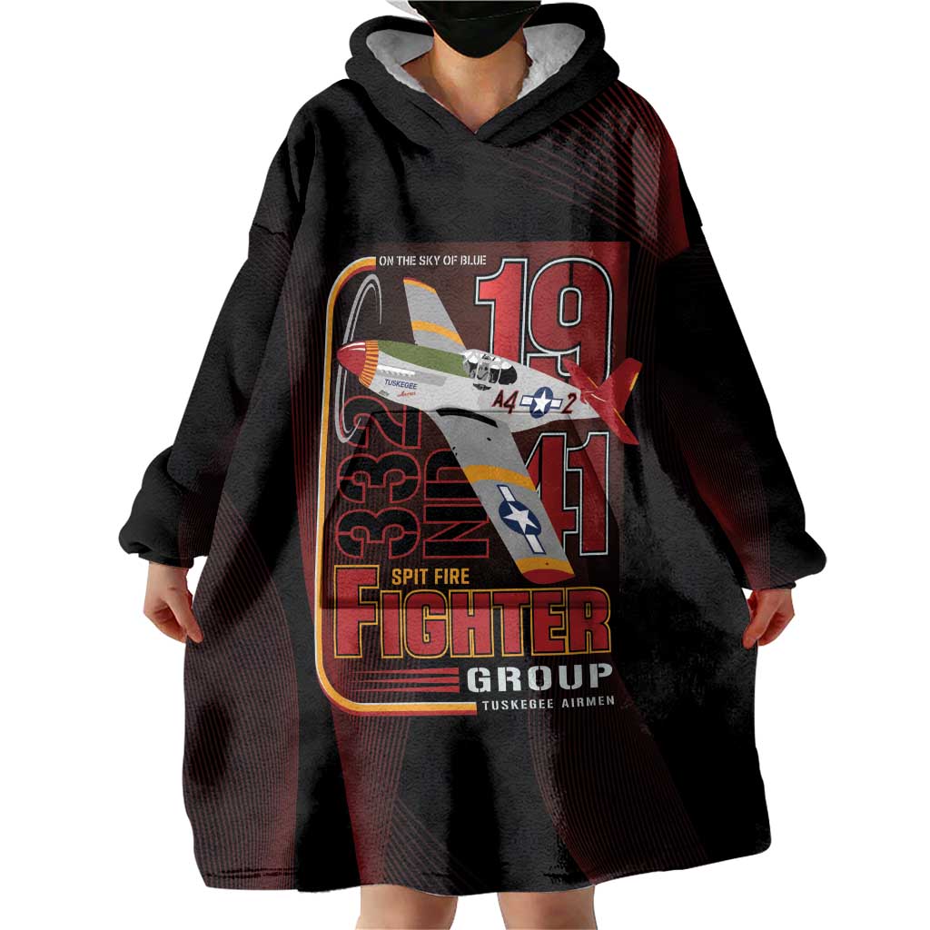 Tuskegee Airmen 332nd Spit Fire Wearable Blanket Hoodie On The Blue Sky - Wonder Print Shop