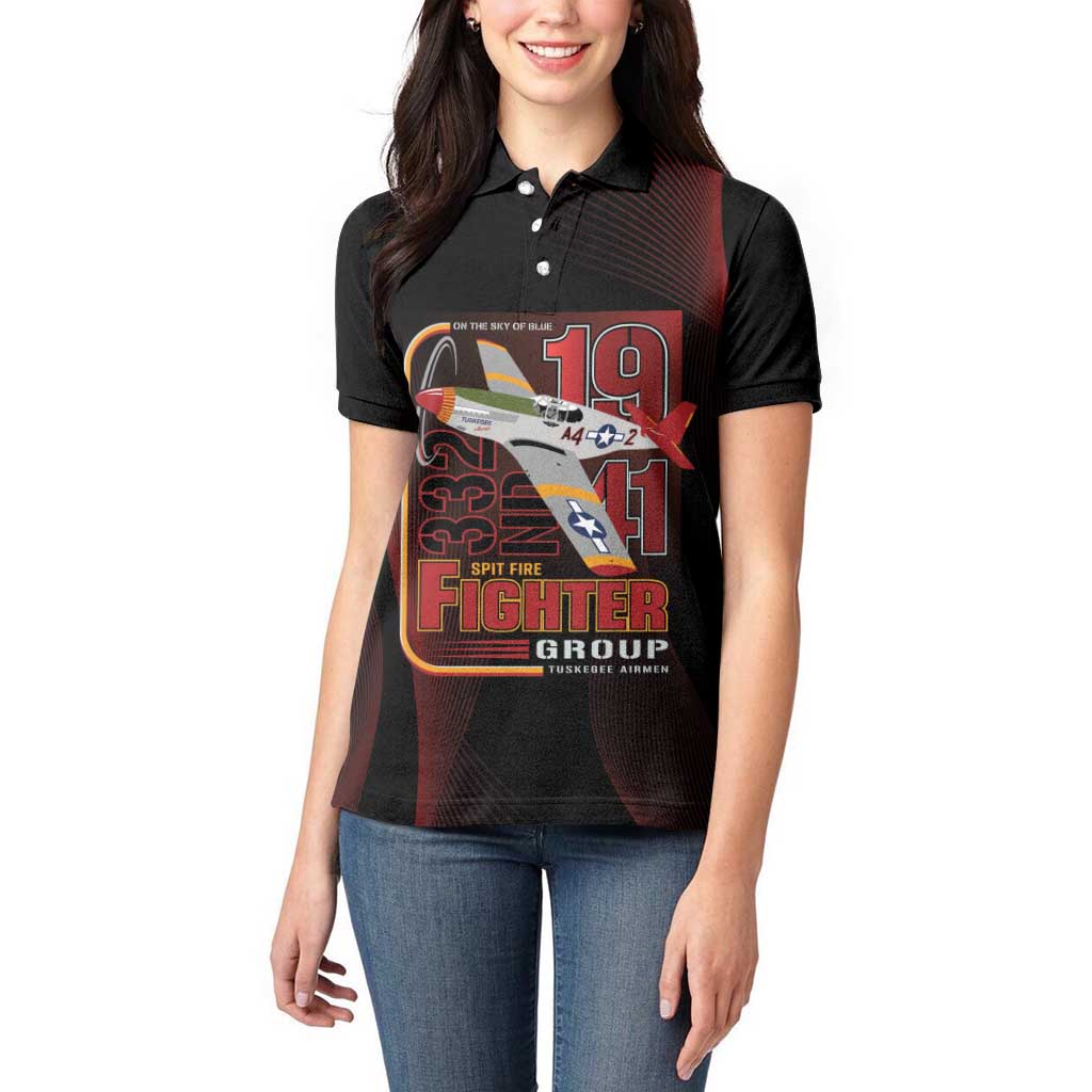 Tuskegee Airmen 332nd Spit Fire Women Polo Shirt On The Blue Sky - Wonder Print Shop