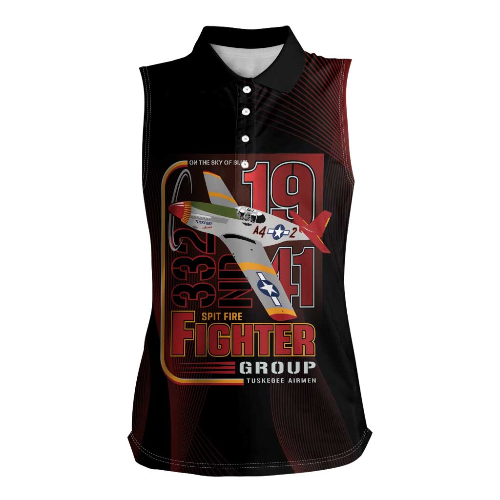 Tuskegee Airmen 332nd Spit Fire Women Sleeveless Polo Shirt On The Blue Sky - Wonder Print Shop