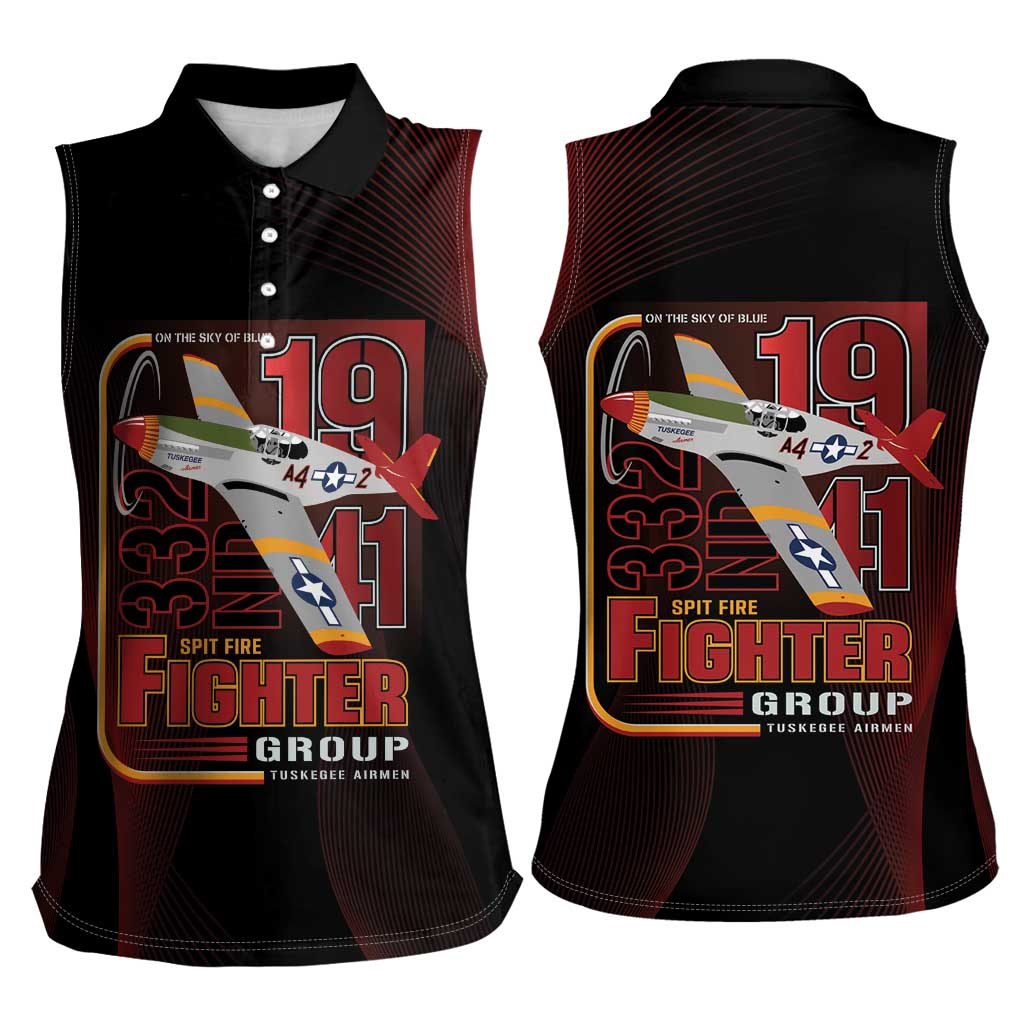 Tuskegee Airmen 332nd Spit Fire Women Sleeveless Polo Shirt On The Blue Sky - Wonder Print Shop