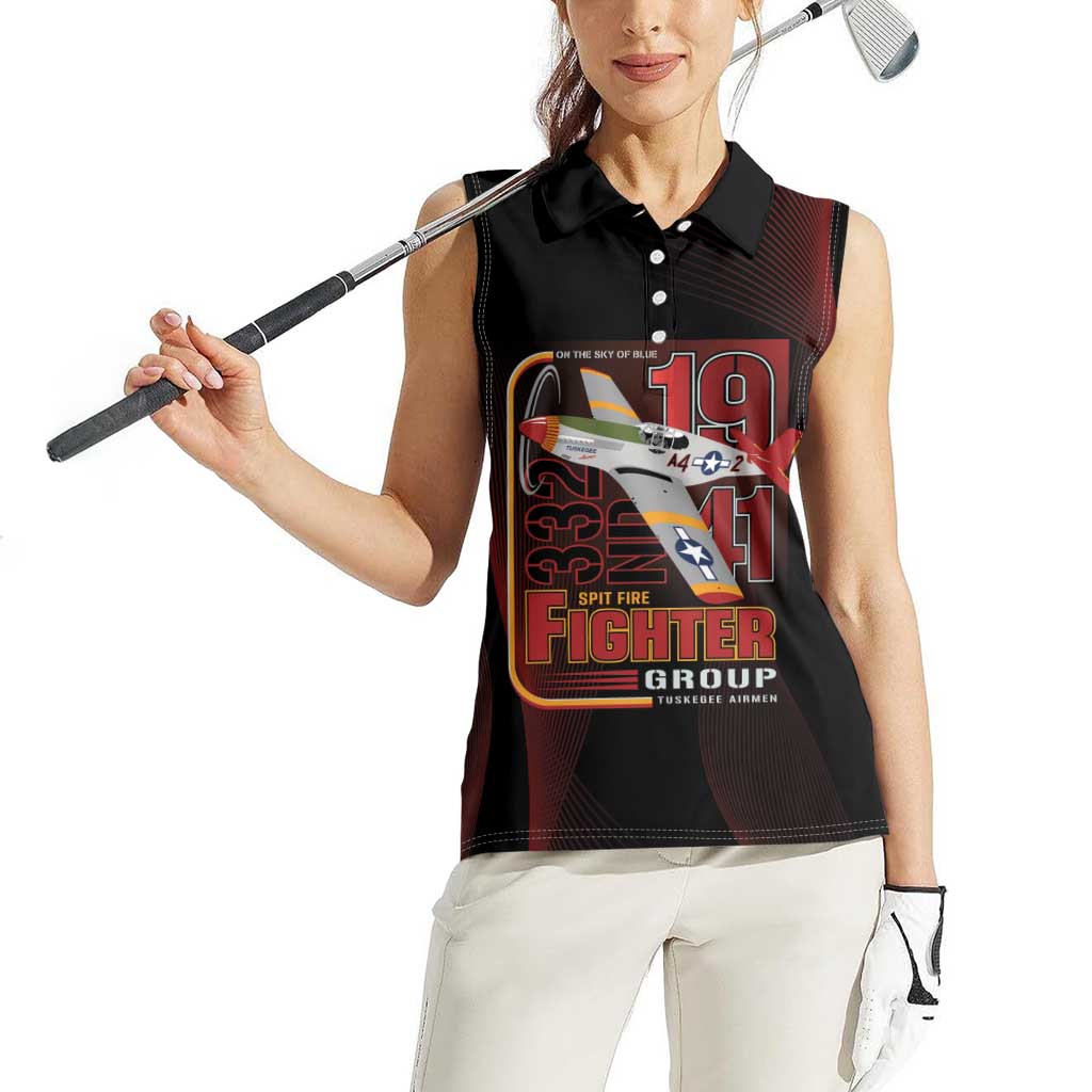 Tuskegee Airmen 332nd Spit Fire Women Sleeveless Polo Shirt On The Blue Sky - Wonder Print Shop