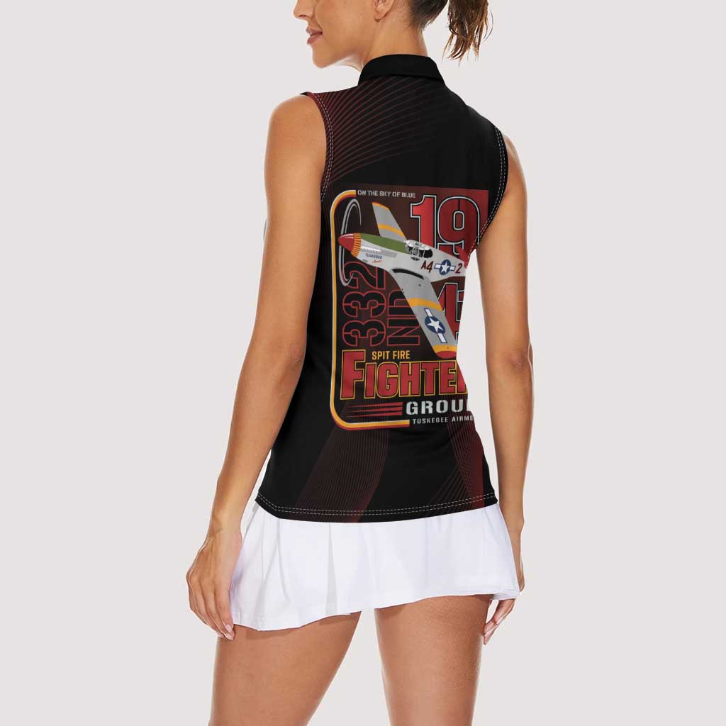 Tuskegee Airmen 332nd Spit Fire Women Sleeveless Polo Shirt On The Blue Sky - Wonder Print Shop