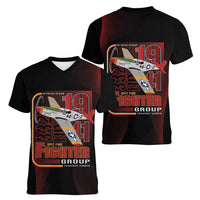 Tuskegee Airmen 332nd Spit Fire Women V-Neck T-Shirt On The Blue Sky - Wonder Print Shop
