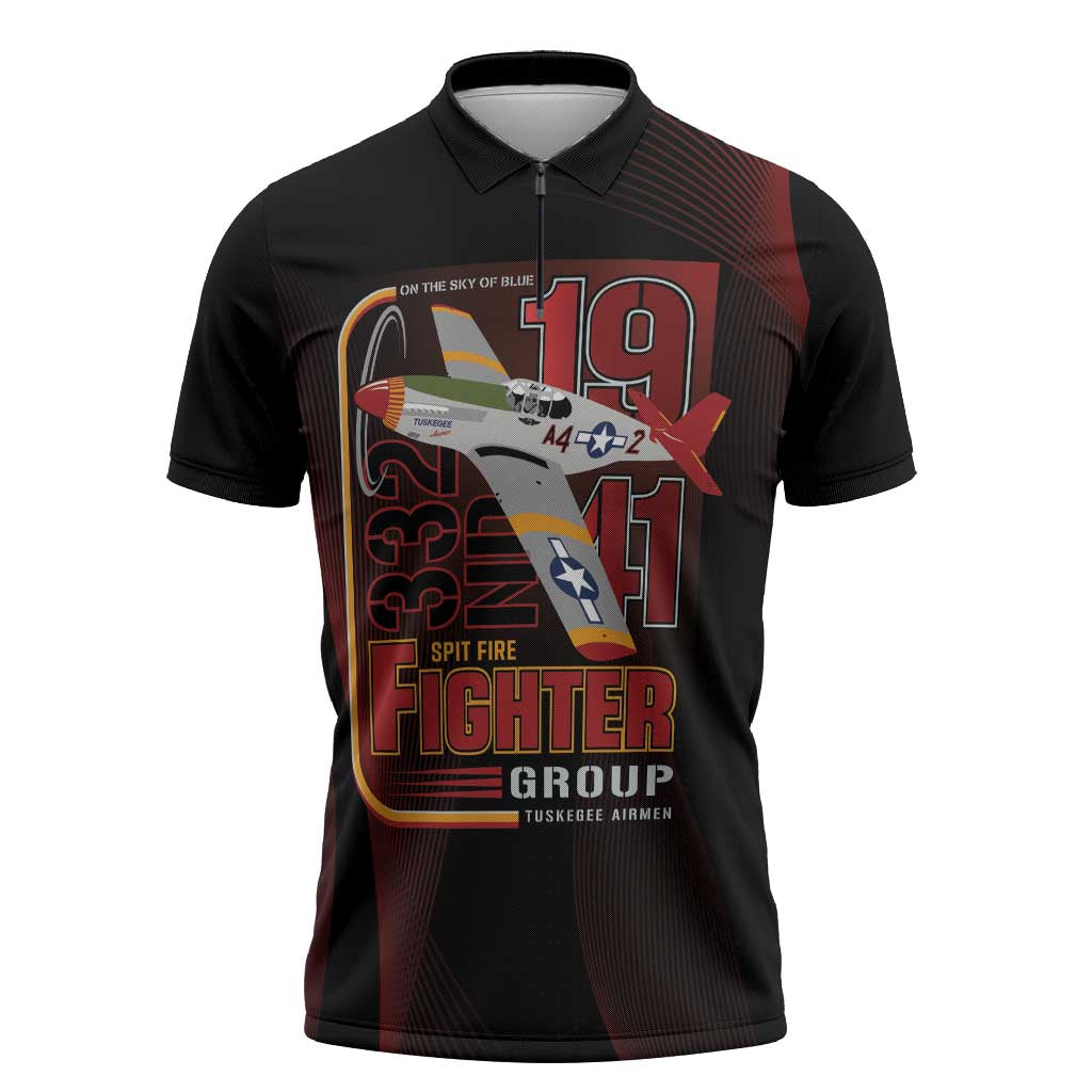 Tuskegee Airmen 332nd Spit Fire Zipper Polo Shirt On The Blue Sky - Wonder Print Shop