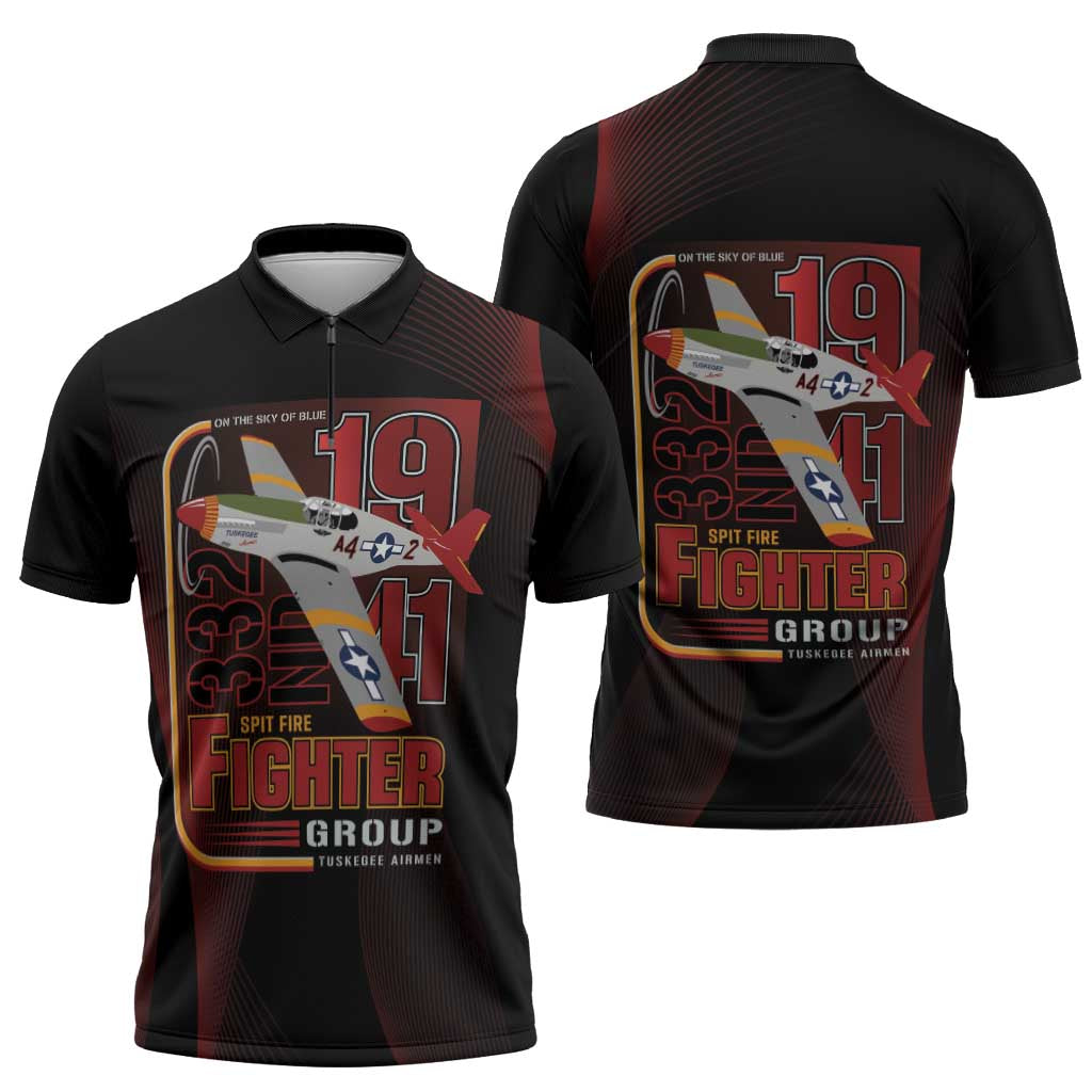 Tuskegee Airmen 332nd Spit Fire Zipper Polo Shirt On The Blue Sky - Wonder Print Shop