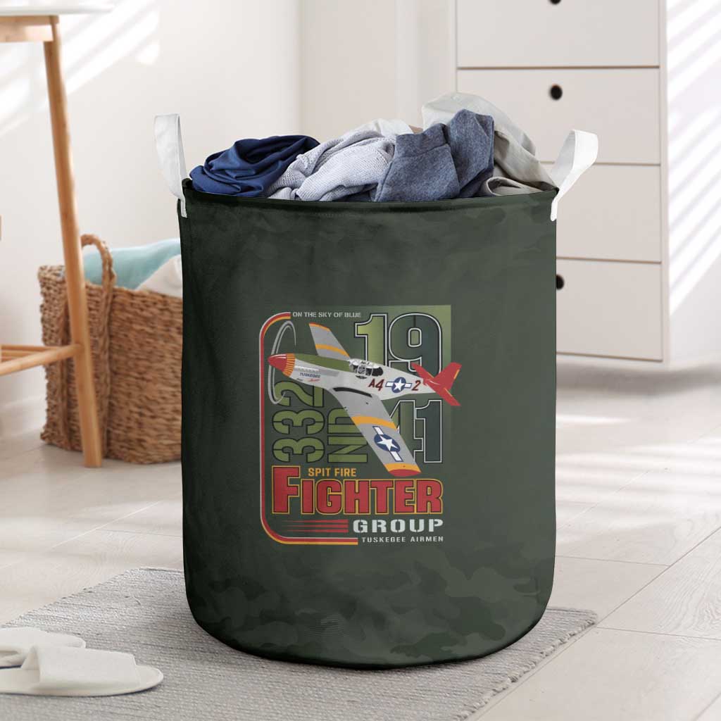 Tuskegee Airmen 332nd Spit Fire Laundry Basket Camo Moss Green - Wonder Print Shop